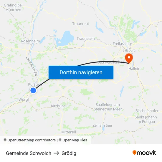 Gemeinde Schwoich to Grödig map