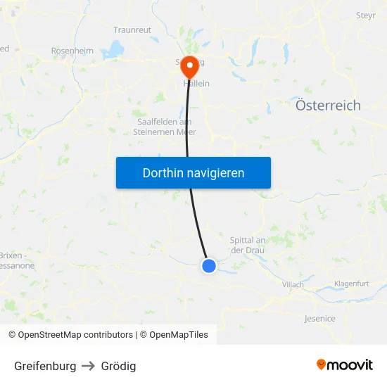 Greifenburg to Grödig map