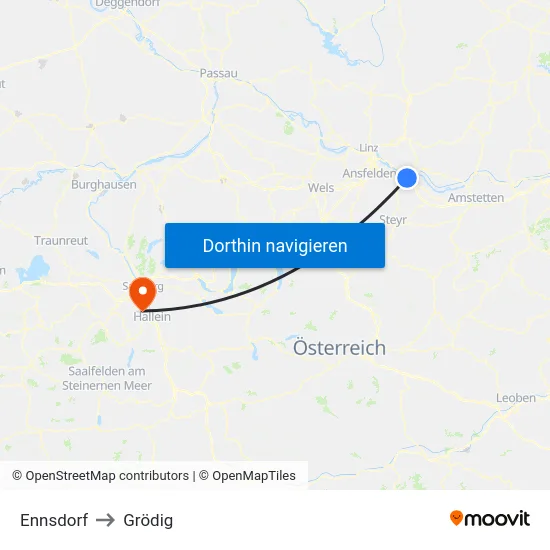 Ennsdorf to Grödig map