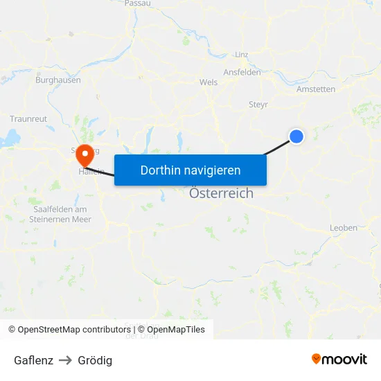 Gaflenz to Grödig map