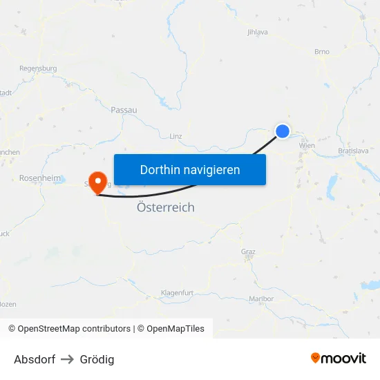 Absdorf to Grödig map