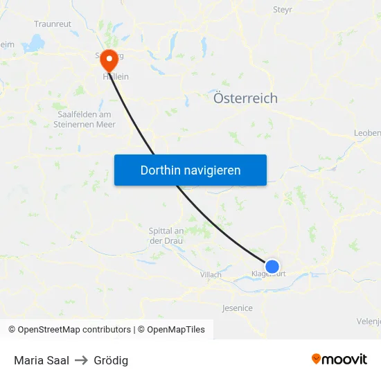 Maria Saal to Grödig map
