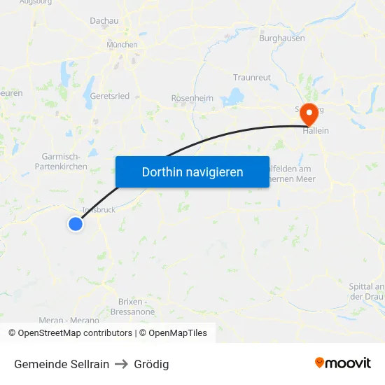 Gemeinde Sellrain to Grödig map