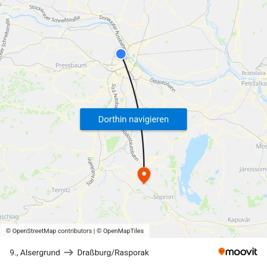 9., Alsergrund to Draßburg/Rasporak map