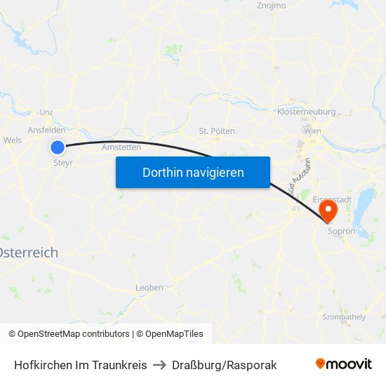 Hofkirchen Im Traunkreis to Draßburg/Rasporak map