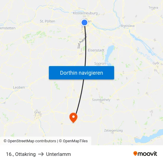 16., Ottakring to Unterlamm map