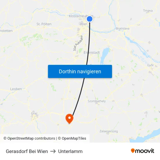Gerasdorf Bei Wien to Unterlamm map