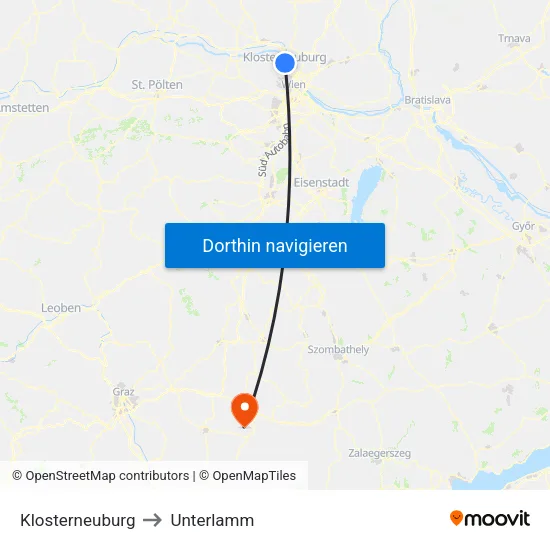 Klosterneuburg to Unterlamm map