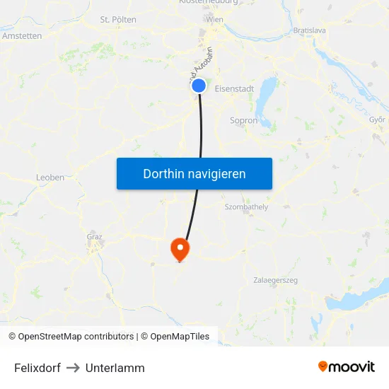 Felixdorf to Unterlamm map