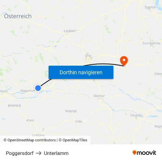 Poggersdorf to Unterlamm map