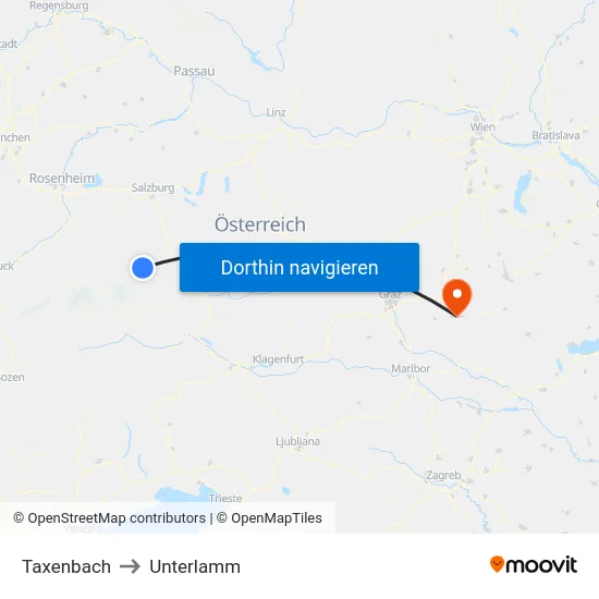 Taxenbach to Unterlamm map
