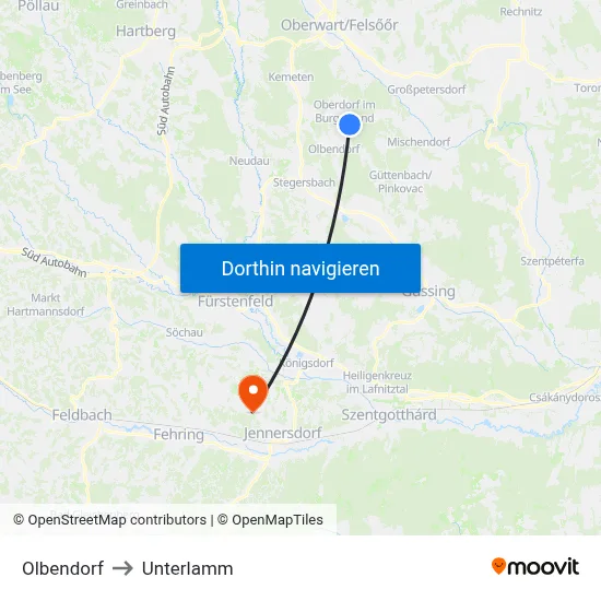 Olbendorf to Unterlamm map