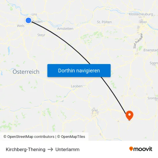 Kirchberg-Thening to Unterlamm map
