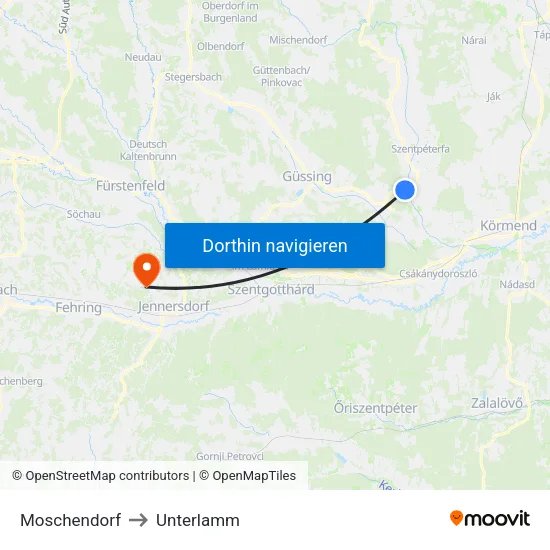 Moschendorf to Unterlamm map