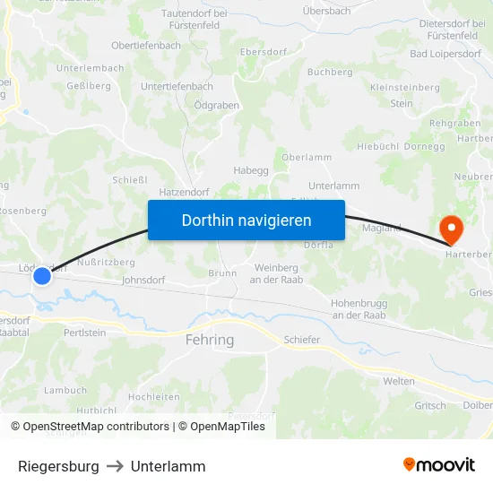 Riegersburg to Unterlamm map