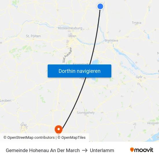 Gemeinde Hohenau An Der March to Unterlamm map