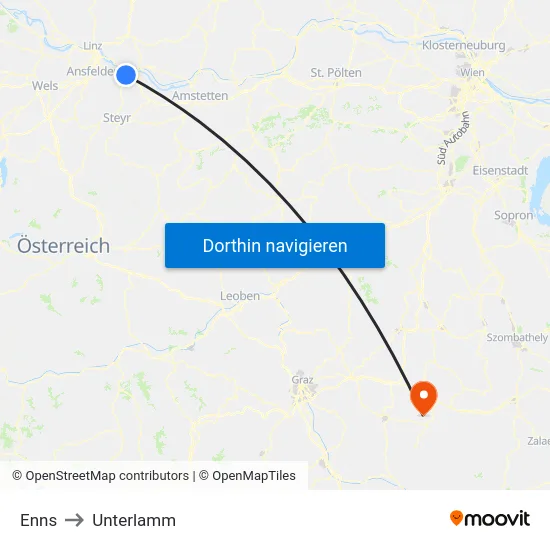 Enns to Unterlamm map