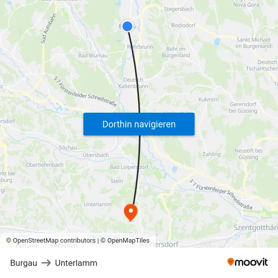 Burgau to Unterlamm map