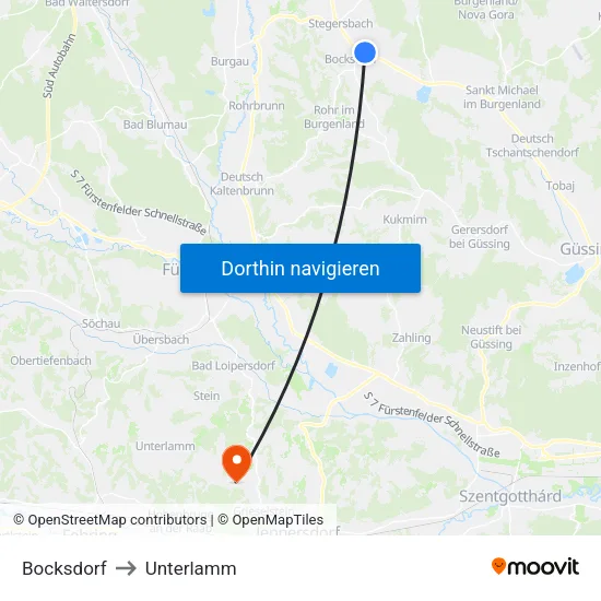 Bocksdorf to Unterlamm map