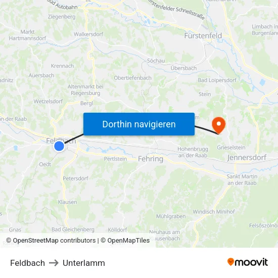 Feldbach to Unterlamm map