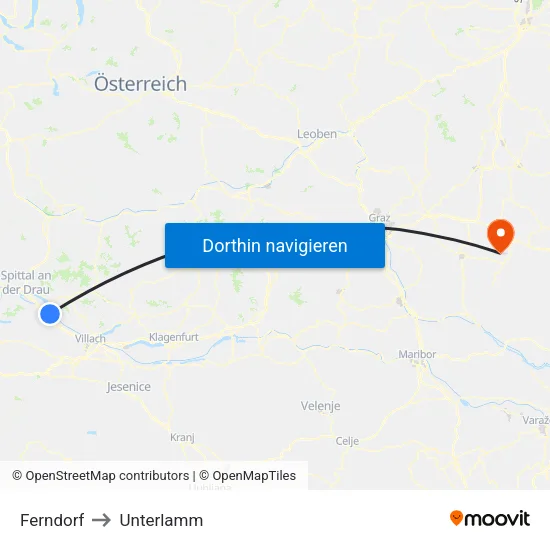 Ferndorf to Unterlamm map