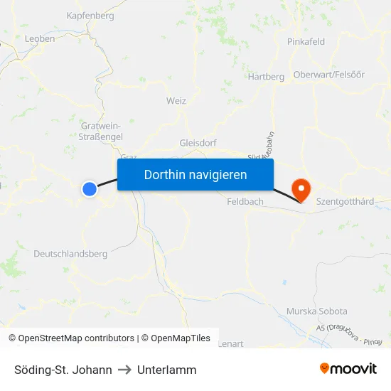 Söding-St. Johann to Unterlamm map