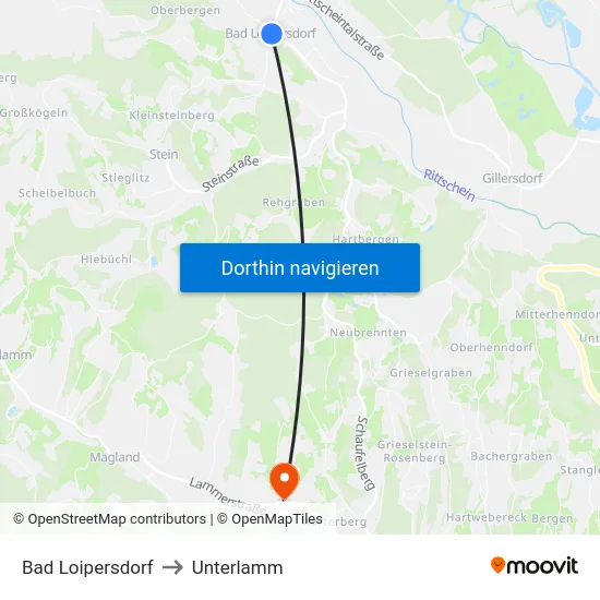 Bad Loipersdorf to Unterlamm map