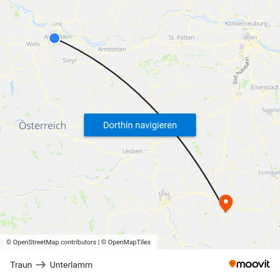 Traun to Unterlamm map
