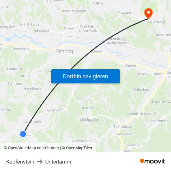 Kapfenstein to Unterlamm map