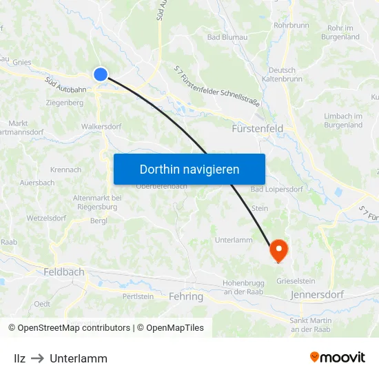 Ilz to Unterlamm map