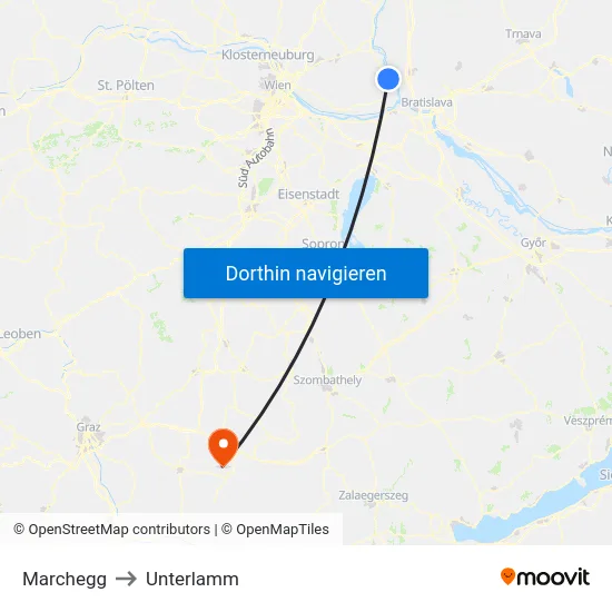 Marchegg to Unterlamm map