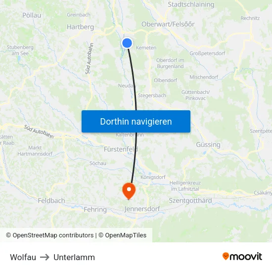 Wolfau to Unterlamm map