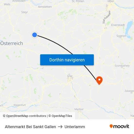 Altenmarkt Bei Sankt Gallen to Unterlamm map