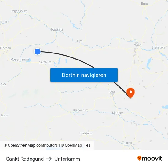 Sankt Radegund to Unterlamm map