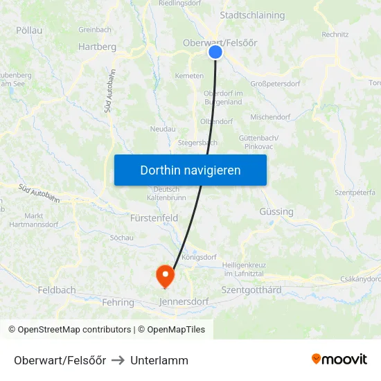 Oberwart/Felsőőr to Unterlamm map
