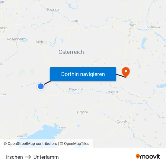 Irschen to Unterlamm map