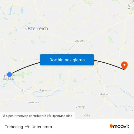 Trebesing to Unterlamm map