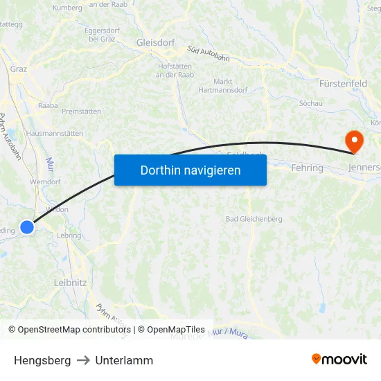 Hengsberg to Unterlamm map