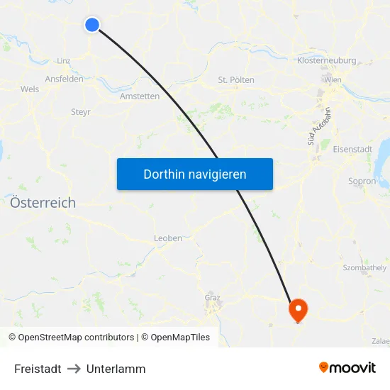 Freistadt to Unterlamm map