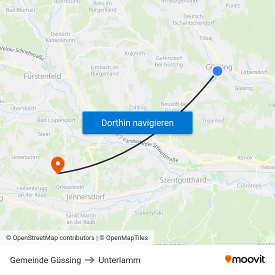Gemeinde Güssing to Unterlamm map