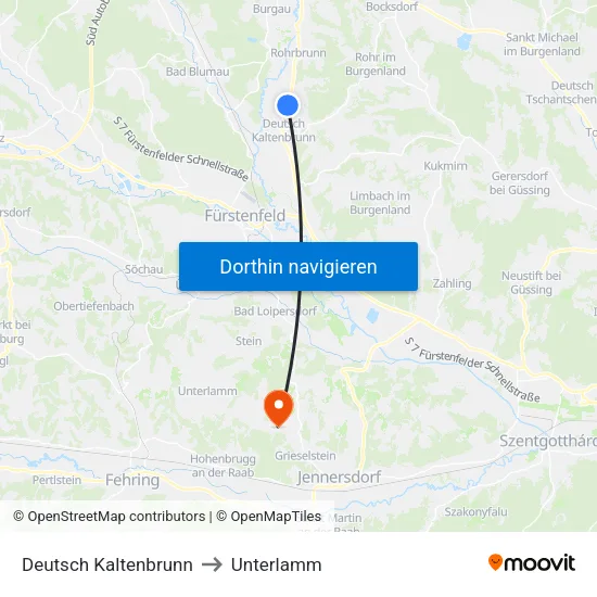 Deutsch Kaltenbrunn to Unterlamm map