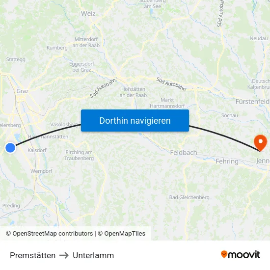 Premstätten to Unterlamm map
