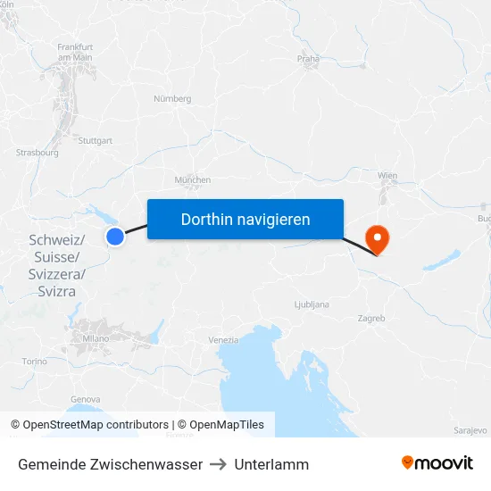 Gemeinde Zwischenwasser to Unterlamm map