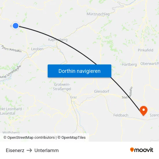 Eisenerz to Unterlamm map
