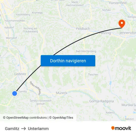 Gamlitz to Unterlamm map