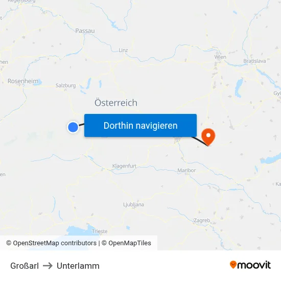 Großarl to Unterlamm map
