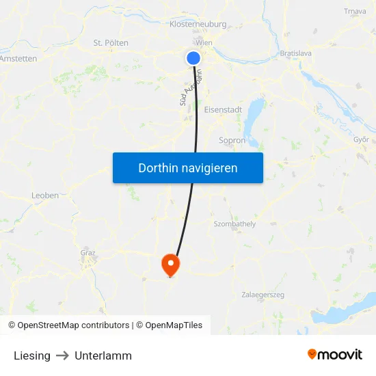 Liesing to Unterlamm map