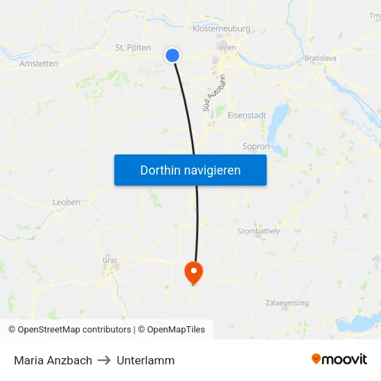 Maria Anzbach to Unterlamm map