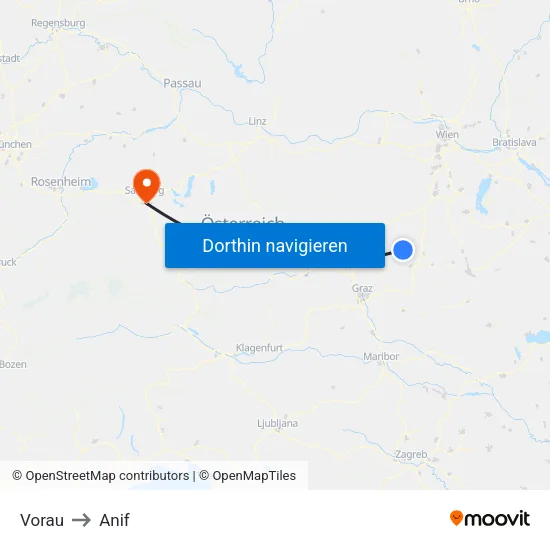 Vorau to Anif map