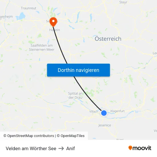 Velden am Wörther See to Anif map